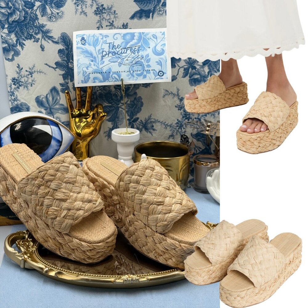 🆕 LOEFFLER RANDALL 🧿 NWOB Aaron Natural Braided Platform Straw Mule, Sz 9